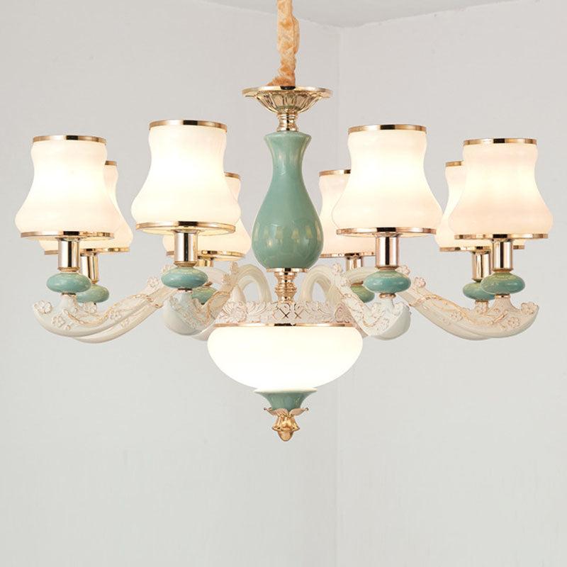 Iluminación de suspensión de vidrio esbelto acampanado Cerámica blanca moderna Luz de lámpara