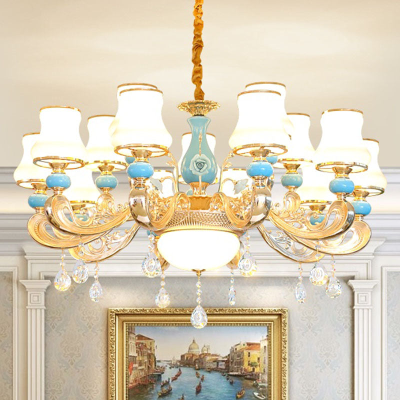 Araña colgante cónica ópalo modernista ópalo de vidrio esmerilado kit de luz colgante con acento de cristal