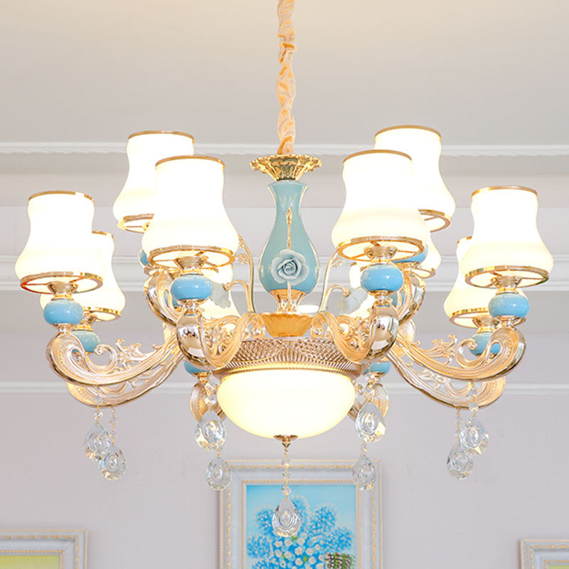 Araña colgante cónica ópalo modernista ópalo de vidrio esmerilado kit de luz colgante con acento de cristal