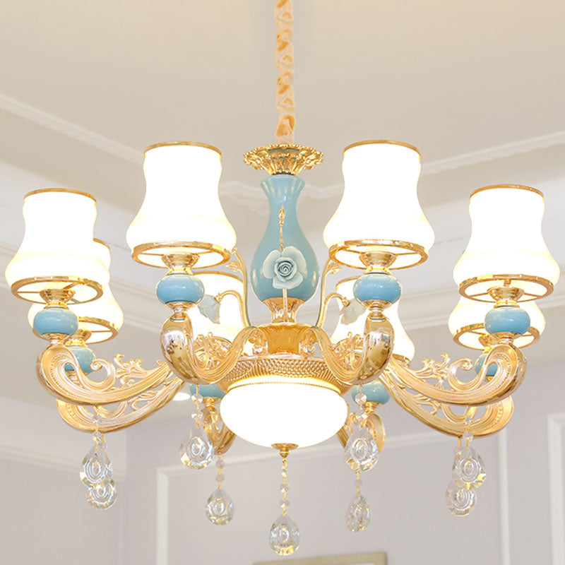 Araña colgante cónica ópalo modernista ópalo de vidrio esmerilado kit de luz colgante con acento de cristal