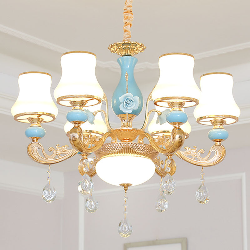 Araña colgante cónica ópalo modernista ópalo de vidrio esmerilado kit de luz colgante con acento de cristal