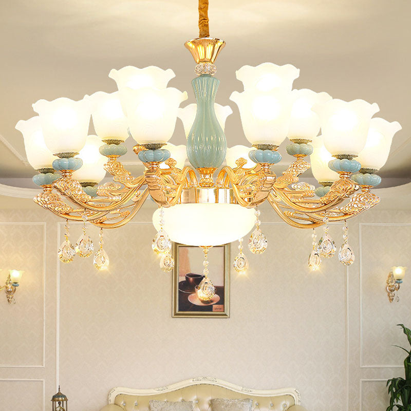 Lámpara de araña nórdica Pétalo Cristal Coste de luz con sombra de vidrio esmerilado