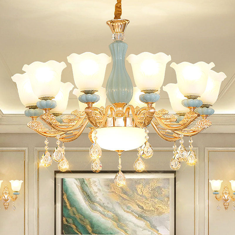 Lámpara de araña nórdica Pétalo Cristal Coste de luz con sombra de vidrio esmerilado