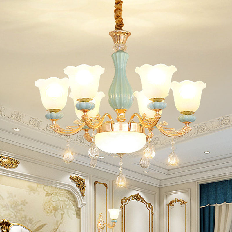 Lámpara de araña nórdica Pétalo Cristal Coste de luz con sombra de vidrio esmerilado