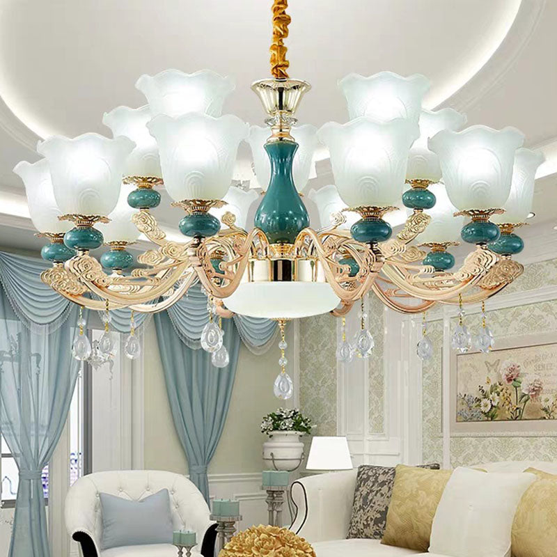 Lámpara de techo floreciente Modernista Modernista Sala de estar de vidrio de vidrio Kit de luz en verde