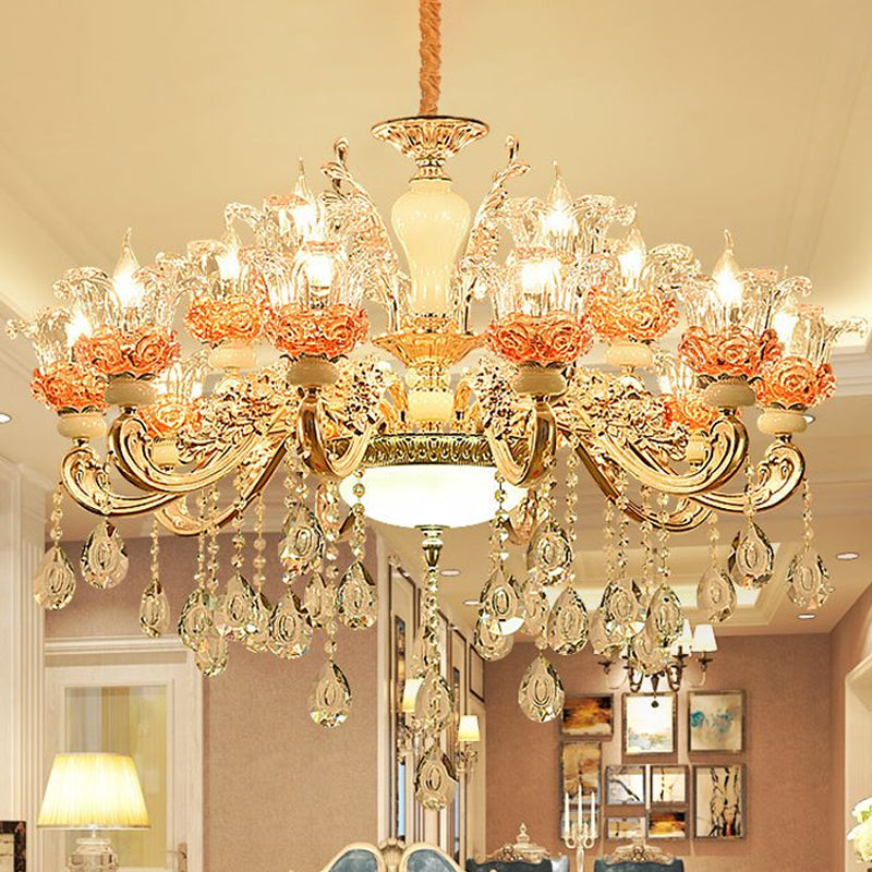 Lampadino a petalo di vetro a vetro a testura chiara MODERNO MODERNO MODERNO SOSPENSIONE GOLD SPENDANT CON Accento di cristallo