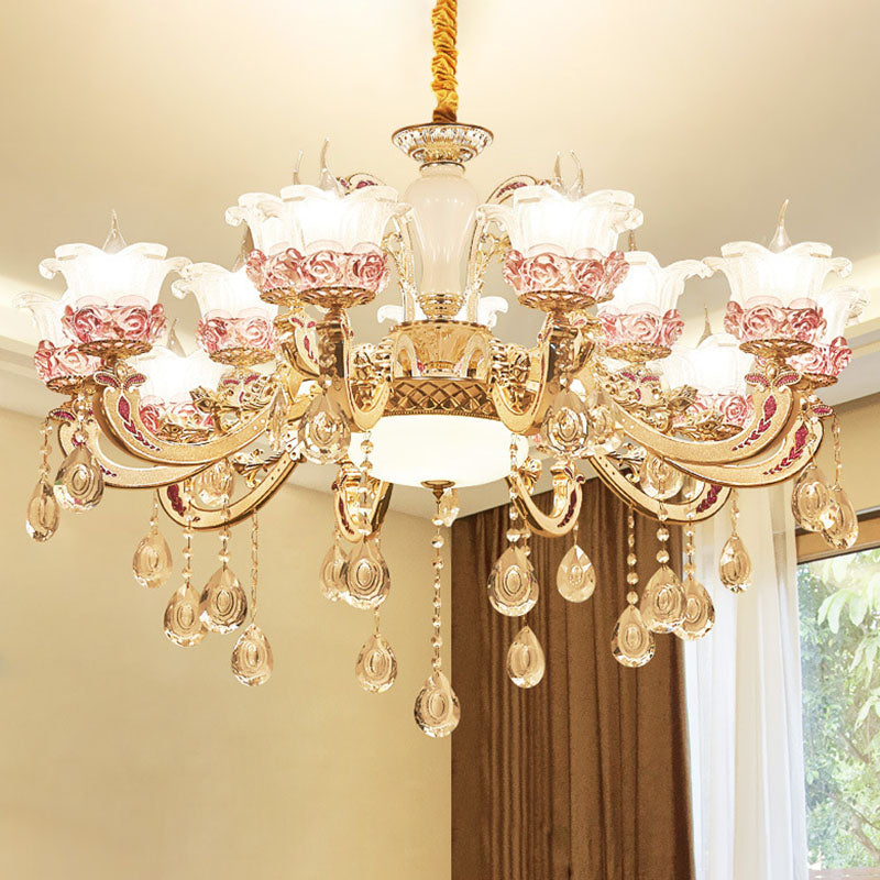 Moderne Blumenhänge Kronleuchter gefrostetes Glas Wohnzimmer -Drop -Anhänger mit baumelnem Kristallakzent