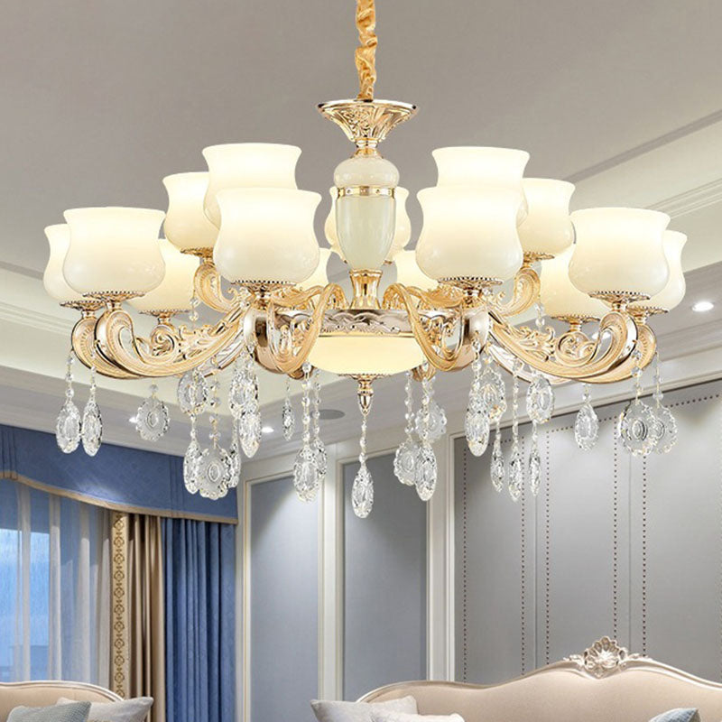 Faux Jade Urne hängende Deckenleuchte modernistischer Anhänger Kronleuchter mit Kristallakzent in Weiß