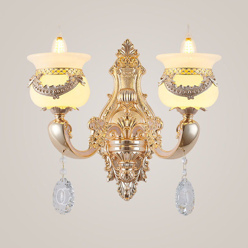 Gold Candle Pendant Chandelier Country Jade Living Room Hanging Lighting with Crystal Accent
