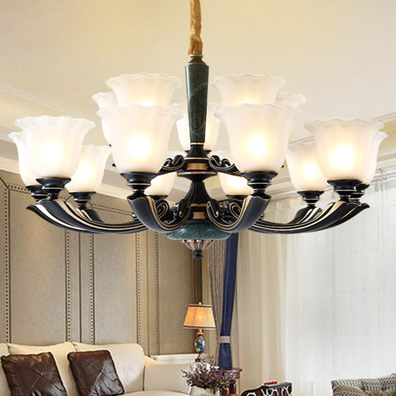 Blume Kronleuchter Beleuchtung minimalistisch gefrostetes Glas Wohnzimmer Decke Anhänger Licht in schwärzlichem Grün