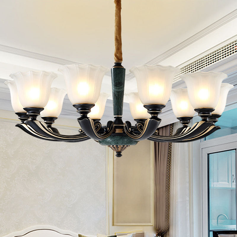 Blume Kronleuchter Beleuchtung minimalistisch gefrostetes Glas Wohnzimmer Decke Anhänger Licht in schwärzlichem Grün