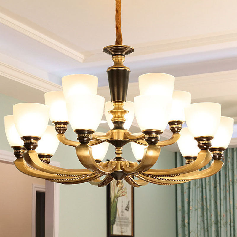 Frosted Glass Bell Kronleuchter leichte zeitgenössische Hanglampenkit im Gold für Wohnzimmer