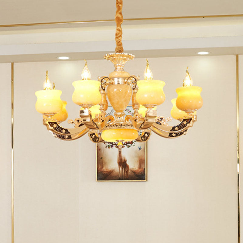 Jar Jade Chandelier Light Fixture Traditional Style Living Room Pendant Lighting in Yellow