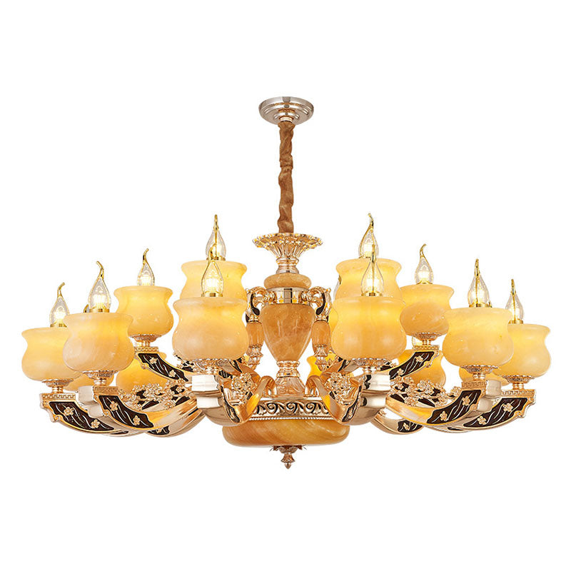 Jar Jade Chandelier Light Fixture Traditional Style Living Room Pendant Lighting in Yellow