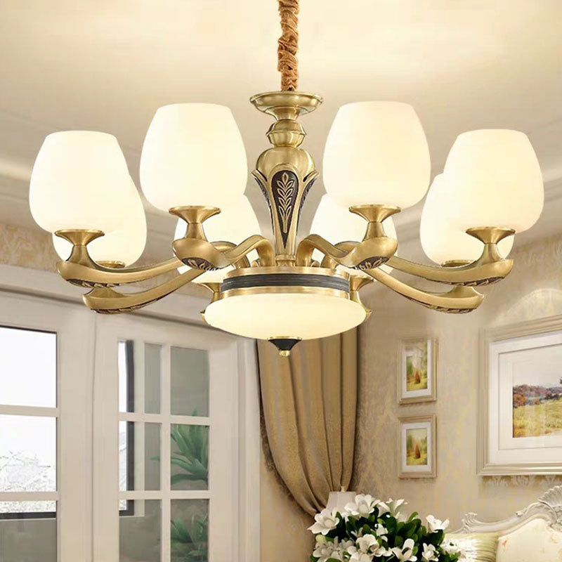 Tulpe weißes Glas hängend Kronleuchter zeitgenössischer Gold Suspension Anhänger Licht für Wohnzimmer