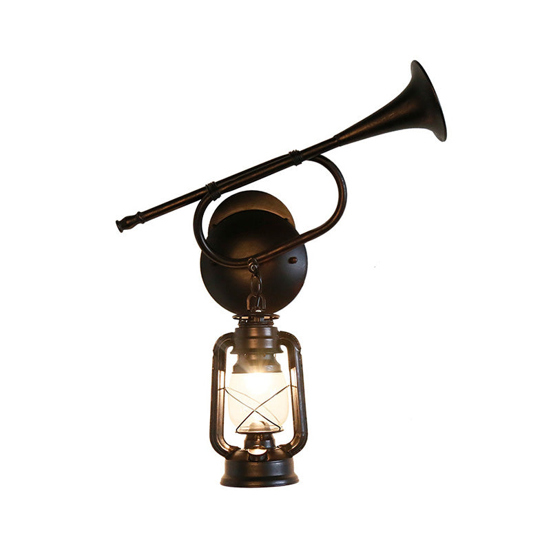 1 Light Kerosene Wall Lamp Industrial Bronze Metal Sconce Light Fixture for Indoor with Trumpet