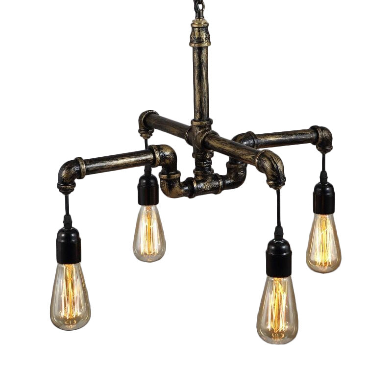 Bronze Exposed Bulb Chandelier Lamp Industrial Metal and Glass 4/6 Light Living Room Hanging Light