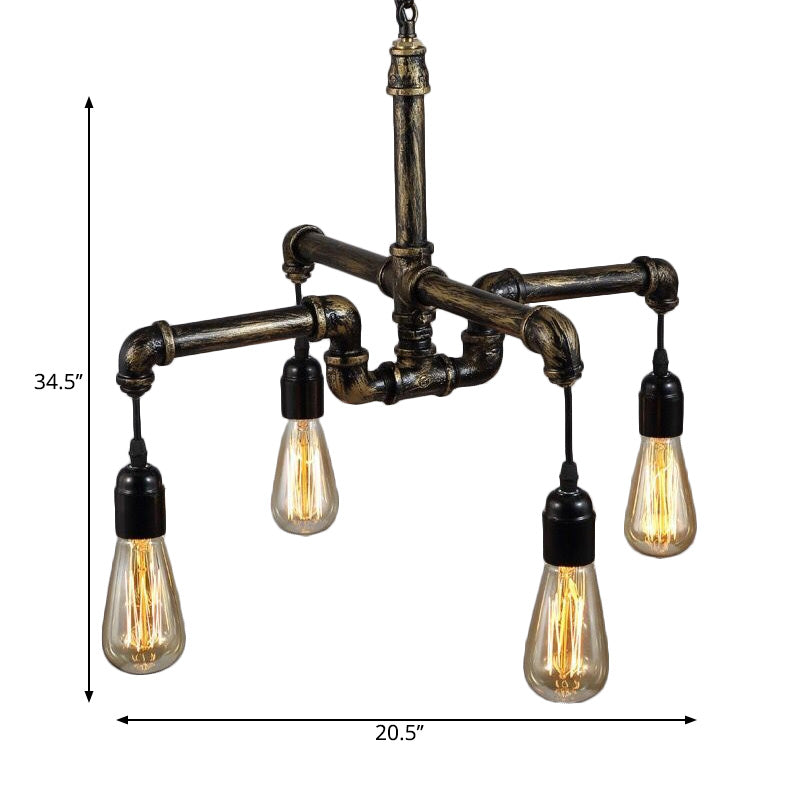 Bronze Exposed Bulb Chandelier Lamp Industrial Metal and Glass 4/6 Light Living Room Hanging Light