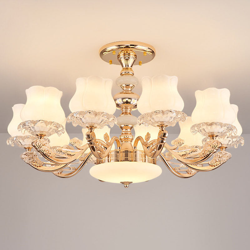 Simplicidad Flower semi iluminación de montura opal sala de estar de la sala de estar del techo de lámpara en oro