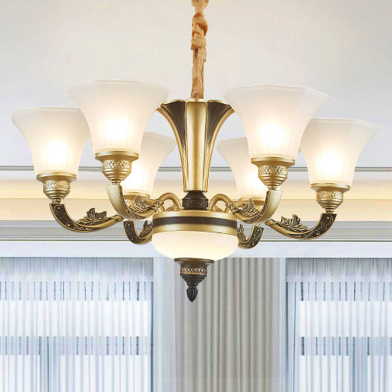 Bell Bedroom Chandelier Light Fixture White Frosted Glass Minimalistic Hanging Lamp Kit