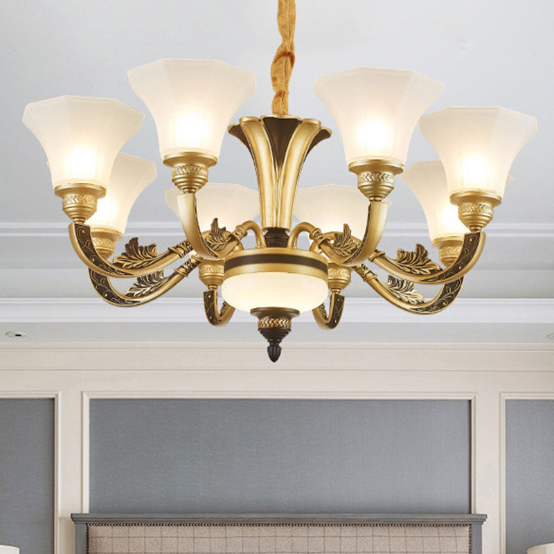 Bell Bedroom Chandelier Light Fixture White Frosted Glass Minimalistic Hanging Lamp Kit