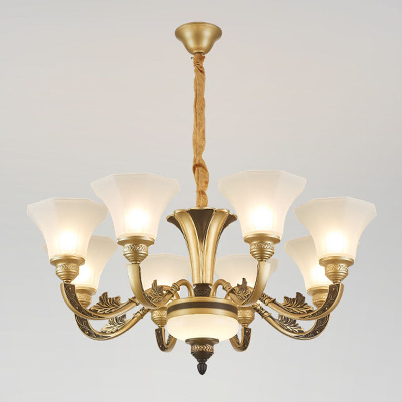 Bell Bedroom Chandelier Light Fixture White Frosted Glass Minimalistic Hanging Lamp Kit