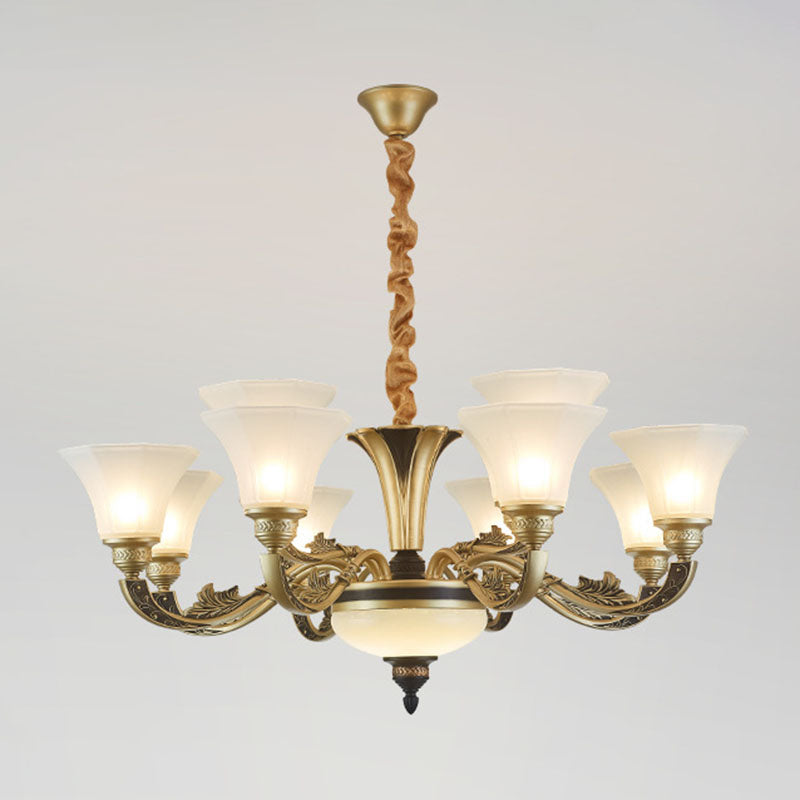 Bell Bedroom Chandelier Light Fixture White Frosted Glass Minimalistic Hanging Lamp Kit