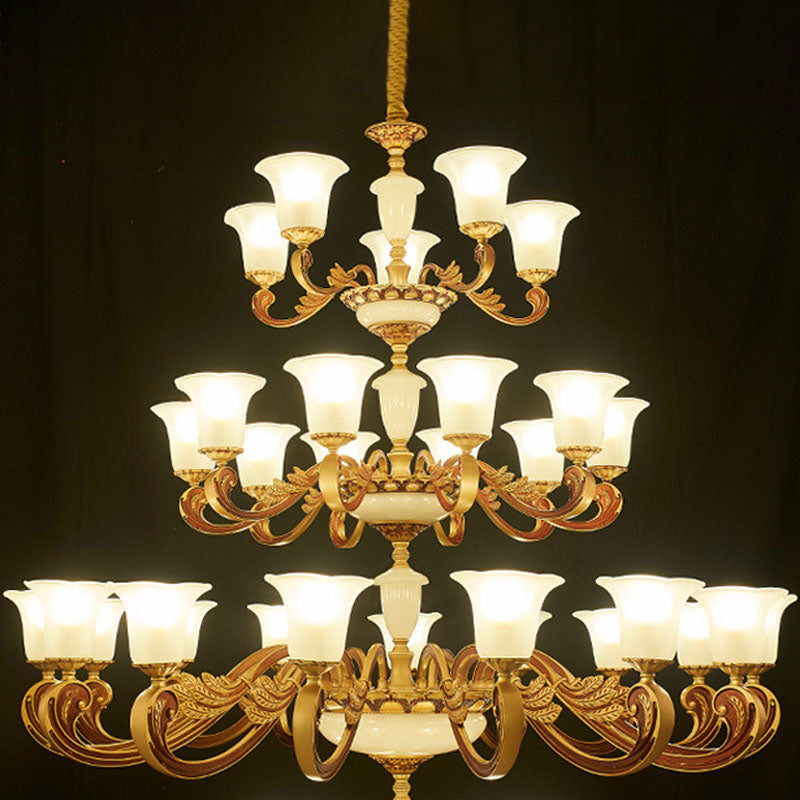 Morning Glory Glass Glass Chandelier Modernist Gold Pends Lighting Fexecture para dormitorio