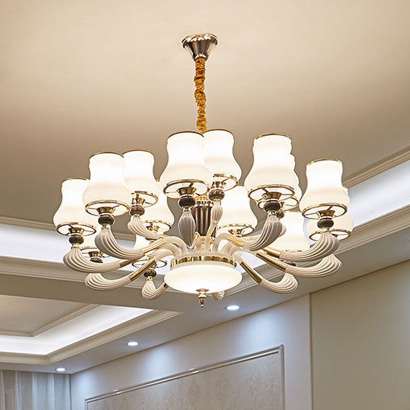 Péndulo acampanado de vidrio lácteo accesorio de iluminación de araña de estilo moderno para comedor