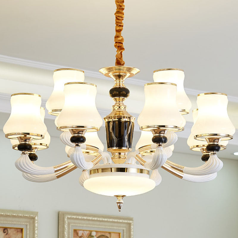 Péndulo acampanado de vidrio lácteo accesorio de iluminación de araña de estilo moderno para comedor