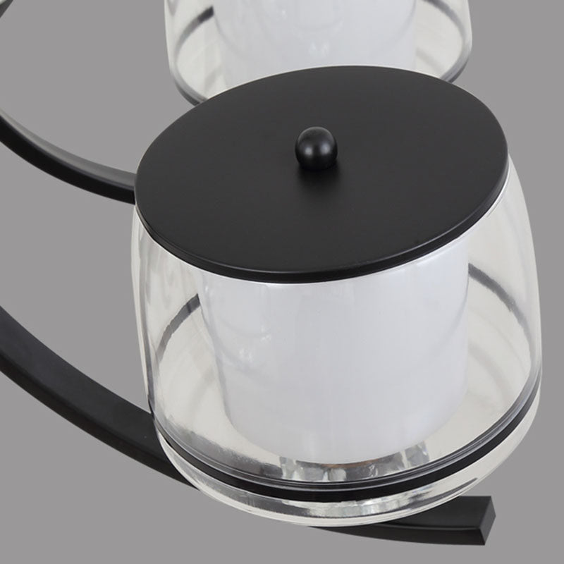 Iluminación colgante de cilindro dual Modernista Vidrio transparente y blanco Luz de lámpara de araña negra para sala de estar