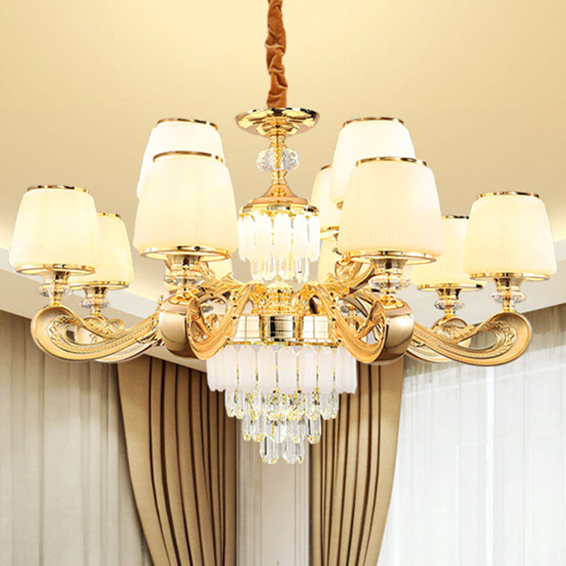 Lámpara de araña de cubo Modernista Luz de colgante de colgante de vidrio blanco con drapeado de cristal