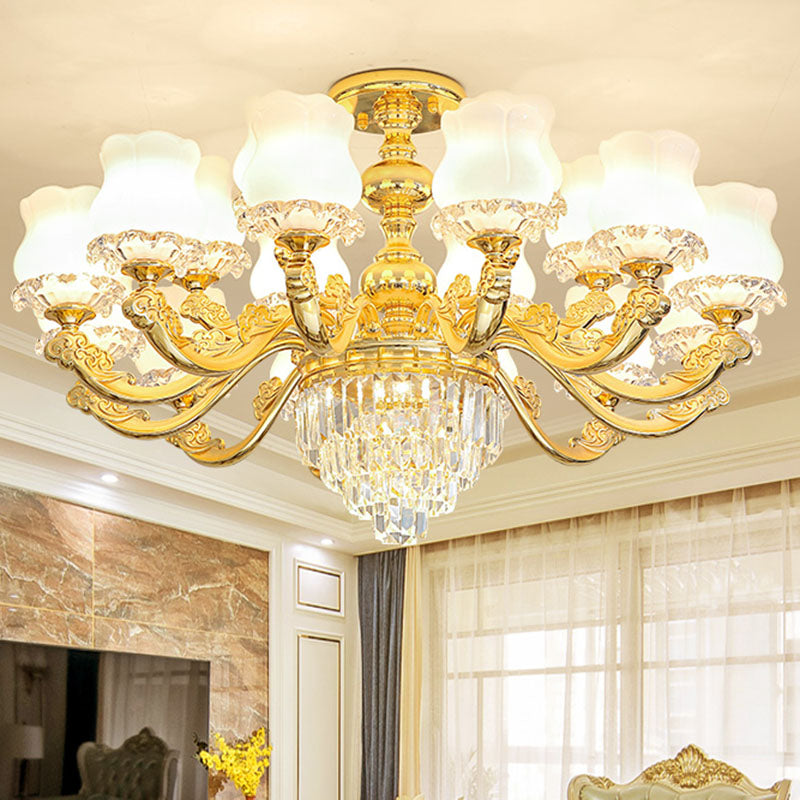 Moderno Péndulo Blossom Ligero de la sala de estar de vidrio blanco Candelier en oro