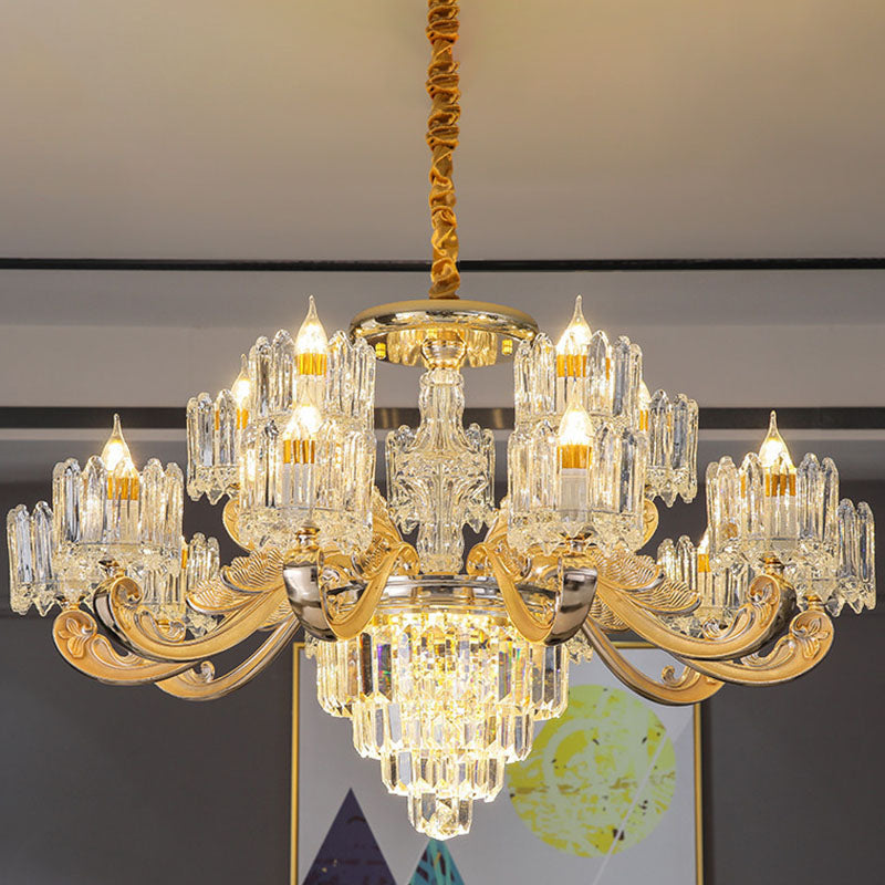 Drum Bedroom Chandelier Light Clear Crystal Modern Suspension Lighting Fixture in Gold