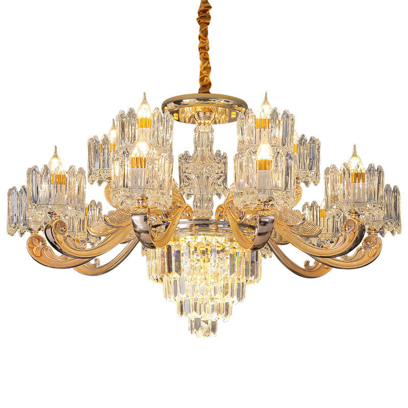 Drum Bedroom Chandelier Light Clear Crystal Modern Suspension Lighting Fixture in Gold