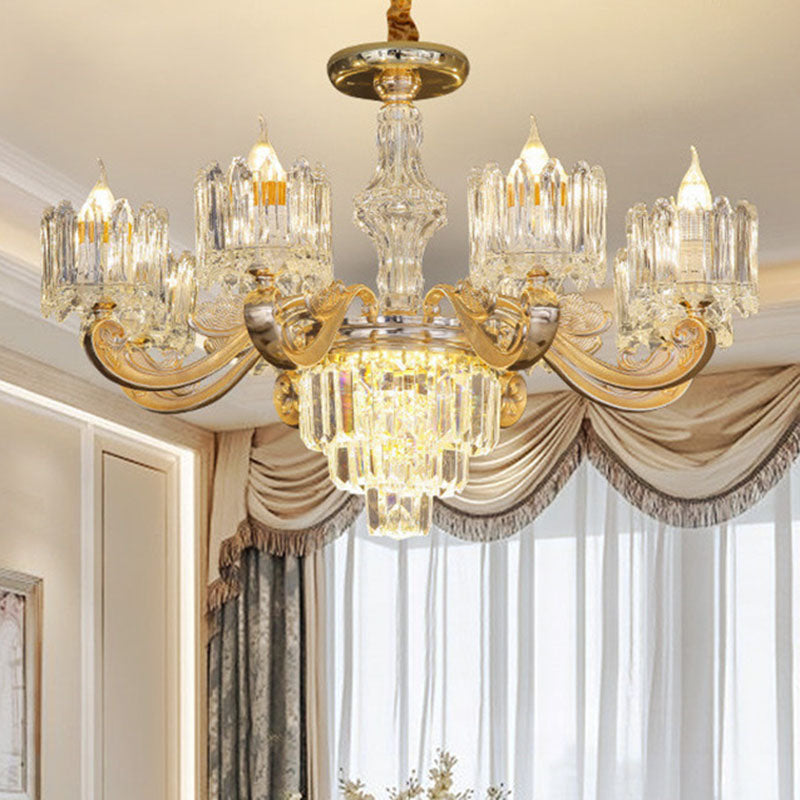Drum Bedroom Chandelier Light Clear Crystal Modern Suspension Lighting Fixture in Gold