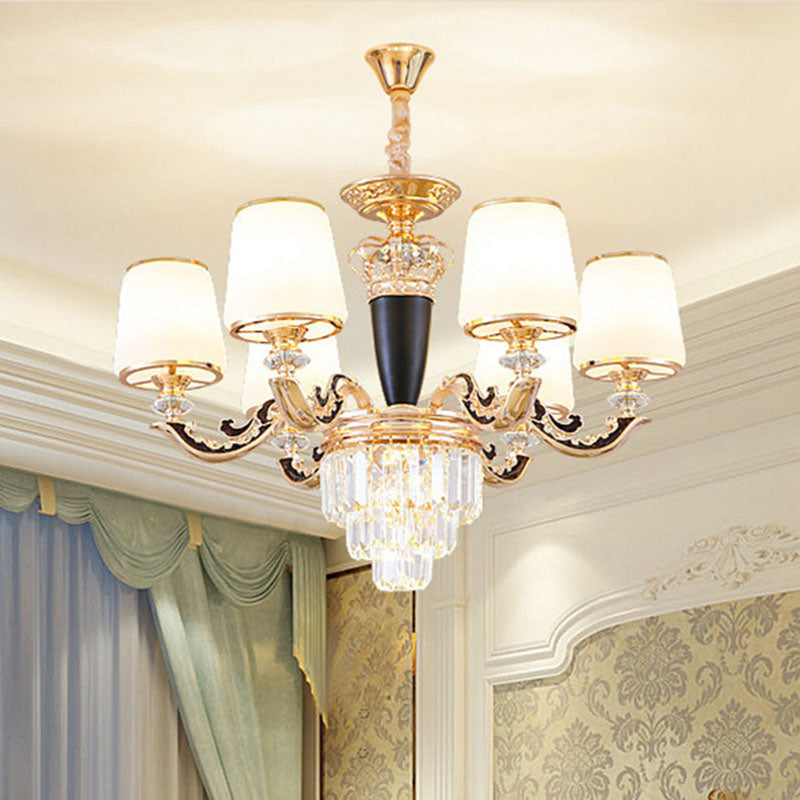 Lampaggio conico oro illuminazione modernismo modernismo kit di luce a sospensione in vetro opalino con accento di cristallo