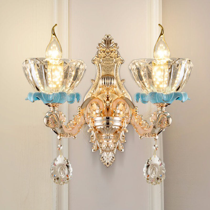 Glazen bloem wandmontage licht modernistische gouden wandlamp sconce met kristaldruppel