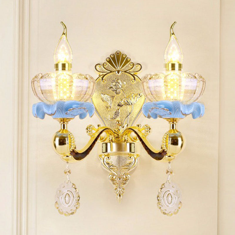 Glazen bloem wandmontage licht modernistische gouden wandlamp sconce met kristaldruppel