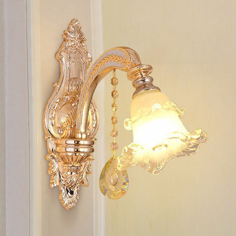 Glazen bloem wandmontage licht modernistische gouden wandlamp sconce met kristaldruppel