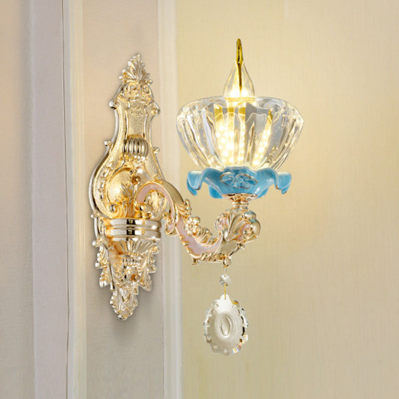 Glazen bloem wandmontage licht modernistische gouden wandlamp sconce met kristaldruppel