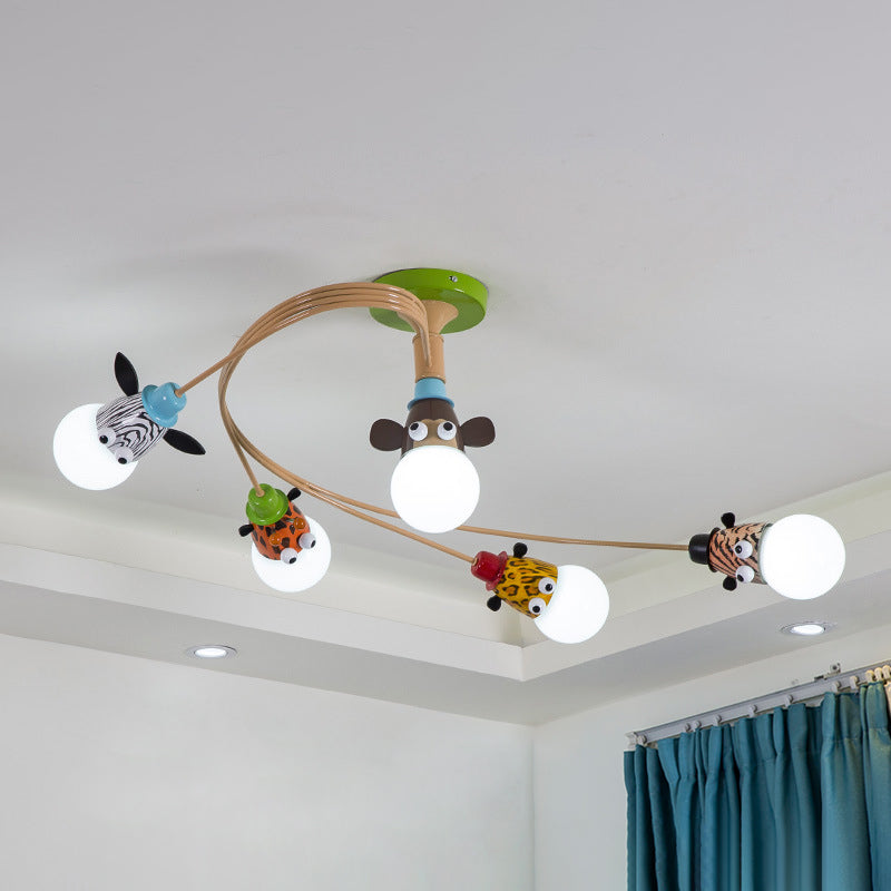 Cartoon Curred Cosil Hang Fixture Bedroomet Metal Semi Flush Mount Light in Coffee