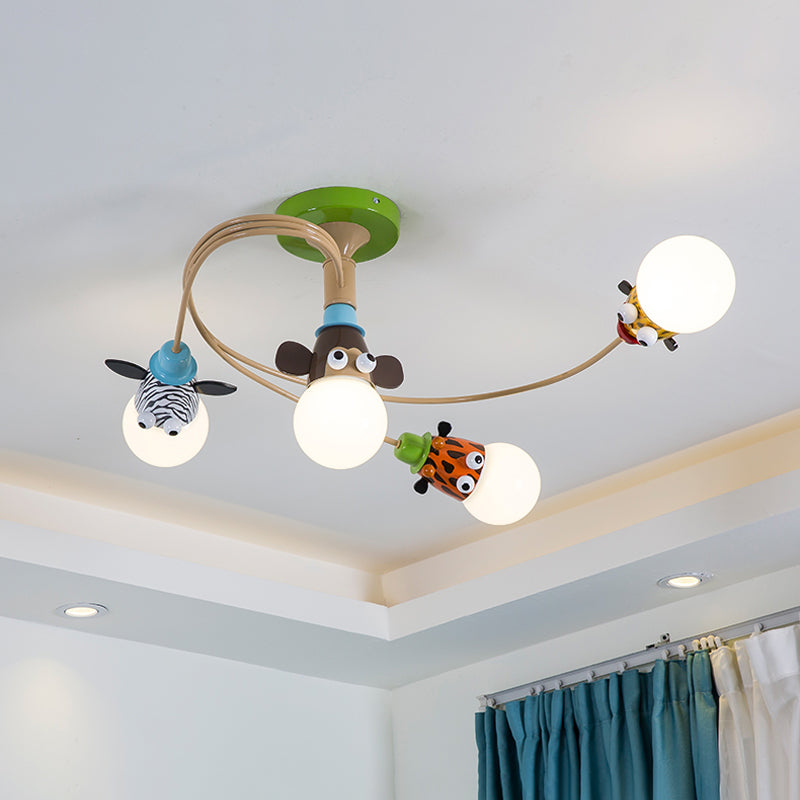 Cartoon Curred Cosil Hang Fixture Bedroomet Metal Semi Flush Mount Light in Coffee