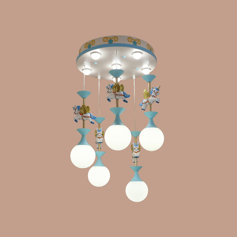 Resin Merry-Go-Round Multi Light Pendant Lighting Creative Drop Pendant with Unicorn Figurine for Bedroom