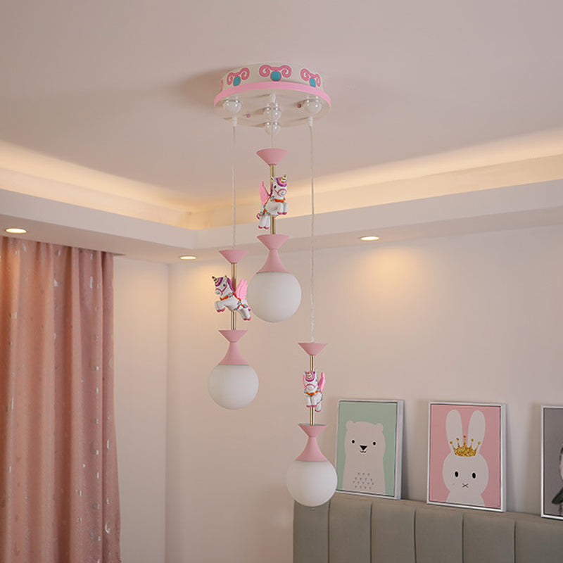 Resin Merry-Go-Round Multi Light Pendant Lighting Creative Drop Pendant with Unicorn Figurine for Bedroom