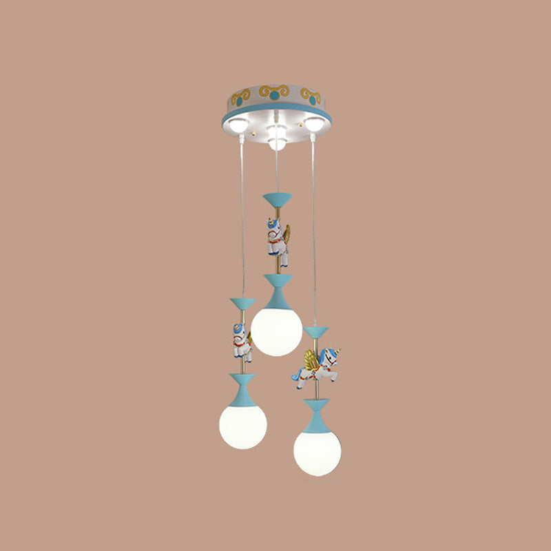 Resin Merry-Go-Round Multi Light Pendant Lighting Creative Drop Pendant with Unicorn Figurine for Bedroom