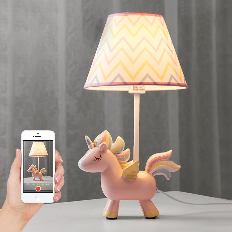 Animal Bedroom Table Lamp Resin 1 Bulb Creative Nightstand Light with Tapered Fabric Shade