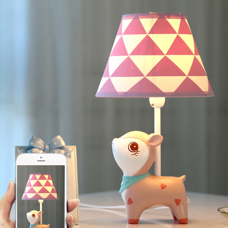Animal Bedroom Table Lamp Resin 1 Bulb Creative Nightstand Light with Tapered Fabric Shade