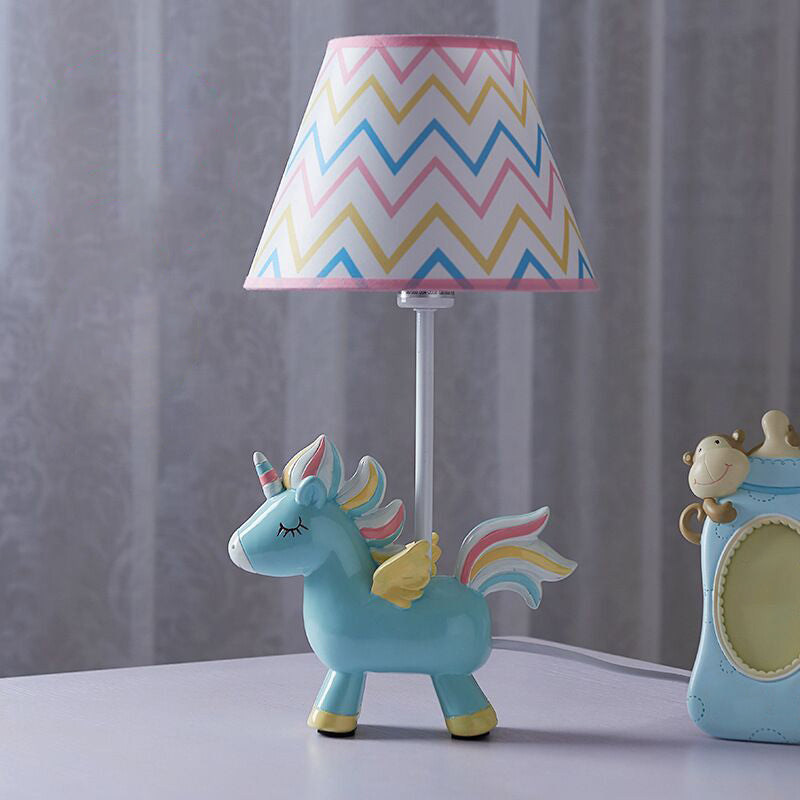 Animal Bedroom Table Lamp Resin 1 Bulb Creative Nightstand Light with Tapered Fabric Shade