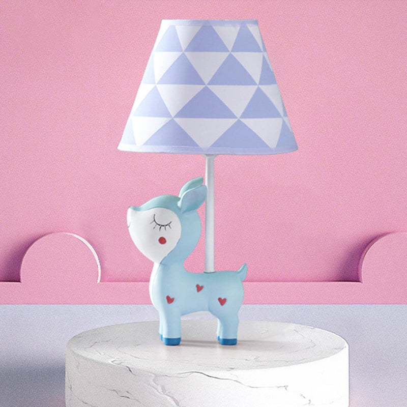 Animal Bedroom Table Lamp Resin 1 Bulb Creative Nightstand Light with Tapered Fabric Shade